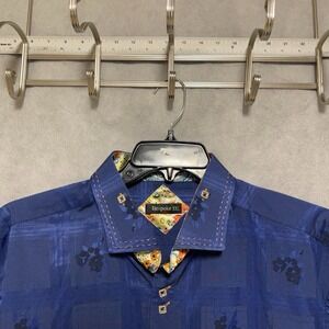 Bespoke Shirt Men's 2XL Blue Party Flowers Plaid Geometric Academia Flip Cuff